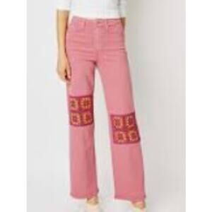 Judy Blue Wide Leg Pink Crocheted Patch Jeans sz 11/30